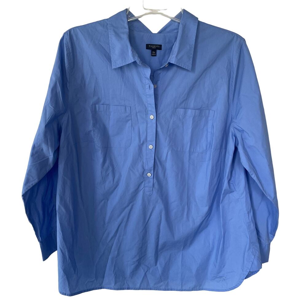 Talbots Size 18W Blue half button Up blue blouse